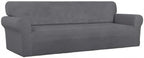 PureFit Stretch Couch Covers for Sofa 4 Seater Slipcovers Gray | 1-Piece Sofa - Image 8