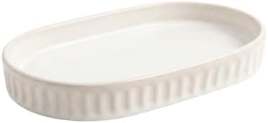 Sand White Oval Ceramic Vanity Tray for Bathroom Counter, Soap Dish by LUNESTELLA