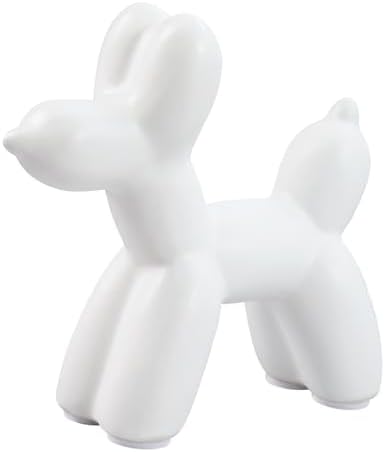 Notakia Cute Ceramics White Balloon Dog Statue Crafts Living Room Desktop Decorations,Handmade Modern Small Ceramic Animal Statue Ornament Home Decor Accents (White, Small) by Notakia