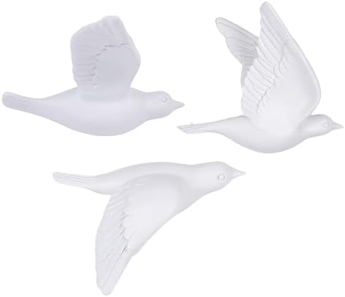 White 3D Flying Bird Wall Decor Set of 3, Resin Bird Wall Sculptures by SunshineDecor