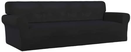 PureFit Stretch Couch Covers for Sofa 4 Seater Slipcovers Black | 1-Piece Sofa - Image 8
