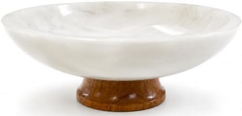 White Marble Fruit Bowl with Pedestal, 11" Large Decorative Centerpiece Bowl for Dining Table, Modern Kitchen Counter Fruit Bowl, Handcrafted Stone Marble Bowl, Luxury Home Decor Accent by LaOnyx