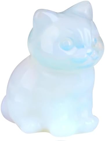 QINJIEJIE Opal Cat Figurines Healing Crystal Statue Healing Stone Cat Gifts by QINJIEJIE