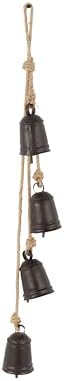 Deco 79 Metal Indoor Outdoor Decorative Bells Tibetan Inspired Cascading Meditation Bell with 4 Bells on Jute Hanging Rope, Cow Bell 3" x 3" x 27", Black - Image 2