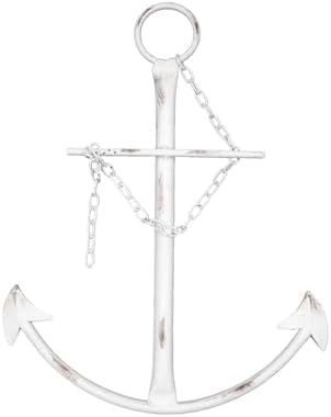 Fleecy day Nautical Anchor Wall Decor, Antique Metal Anchor Art Wall Decor With Chain,Vintage decorations for Bedroom,Living Room,Dorm Home,13in Antique Farmhouse Decor (Vintage White) by Fleecy+day