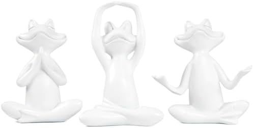 Suoedd White Frog Yoga Figurines 3 Pcs,Modern Decor for Shelf,Desk,Office by SUOEDD