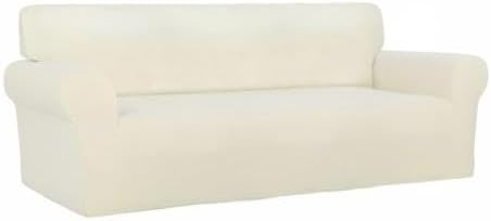 PureFit Stretch Oversized Couch Covers Fleece Sofa Slipcovers Ivory | 1-Piece - Image 8