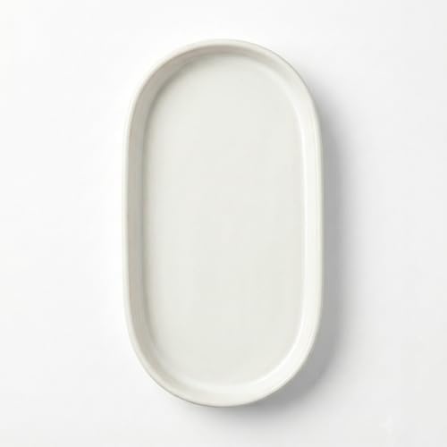 Sand White Oval Ceramic Vanity Tray for Bathroom Counter, Soap Dish - Image 4
