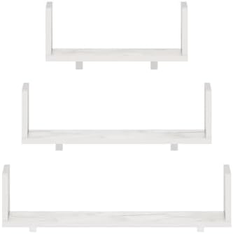 Furinno Rossi Bedroom Decor Wall Mounted Floating Display Shelves with Invisible Brackets, Set of 3, Marble White - Image 7