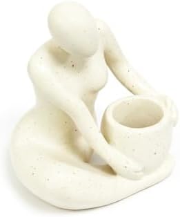 SENEA KAY Modern Abstract Statue with Removable Faux Succulents Plants – Figurine Home Decor Accents, Coffee Table Shelf Styling. Collectible Art Luxury Gift Items Woman Thinker Sculpture (Ivory) - Image 2
