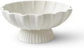 White Pedestal Fruit Bowl for Kitchen Counter, 9-Inch Ceramic Centerpiece Bowl with Fluted Texture, Modern Farmhouse Coffee Table Decor for Dining Table,Entryway Key Bowl, HouseWarming Gift by RAY