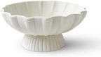White Pedestal Fruit Bowl for Kitchen Counter, 9-Inch Ceramic Centerpiece Bowl with Fluted Texture, Modern Farmhouse Coffee Table Decor for Dining Table,Entryway Key Bowl, HouseWarming Gift by RAY