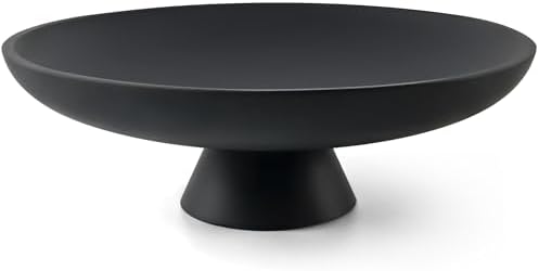 LIN CHUAN Large Decorative Bowl, Resin Pedestal Fruit Bowl, Matte Black by LINCHUAN
