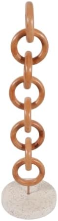 Mahogany Wood Chain Accent on Terrazzo Base for Home and Living Room Decor - Sculpture Ornament for Office, Shelf or Coffee Table Display - Decorative Figurine Object for Room - 28", Gold & Ivory - Image 7
