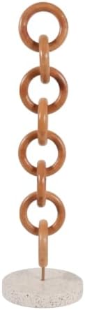 Mahogany Wood Chain Accent on Terrazzo Base for Home and Living Room Decor - Sculpture Ornament for Office, Shelf or Coffee Table Display - Decorative Figurine Object for Room - 28", Gold & Ivory - Image 6