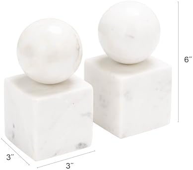 Creative Co-Op 2-Piece Marble Geometric Bookends, White - Image 2