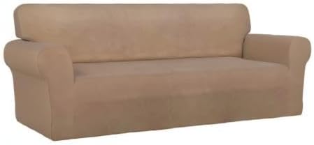 PureFit Stretch Oversized Couch Covers Fleece Sofa Slipcovers Camel | 1-Piece - Image 8