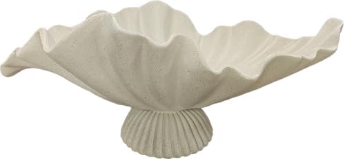16" Large Decorative Bowl decor, Modern Home Decoration Scallop Bowl,Fashion Key Bowl for Entrance Table, Decorative Fruit Bowl for Kitchen Counter, Ruffle Decor, With Base, Light Gray by DecorativeBowl