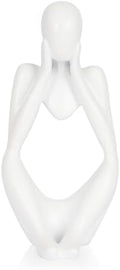Sandstone Resin Thinker Statue Style Abstract Sculpture, White, Focus by Ozzptuu