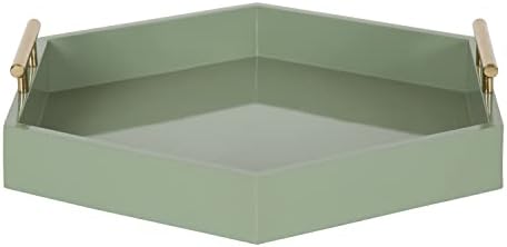 Kate and Laurel Lipton Modern Hexagon Tray; 18 x 18; Sage Green with Gold Handles; Midcentury Decorative Serving Tray for Storage and Display in Living Room Decor Scheme - Image 3