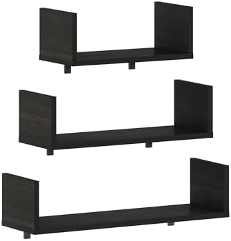 Furinno Rossi Bedroom Decor Wall Mounted Floating Display Shelves with Invisible Brackets, Set of 3, Espresso - Image 7