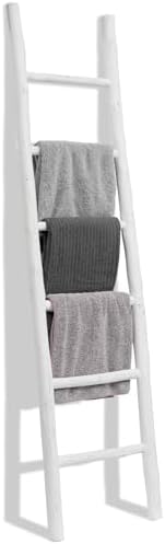 FUIN Blanket Ladder, 6ft Rustic Solid Wood Decorative Ladder, White by FUIN
