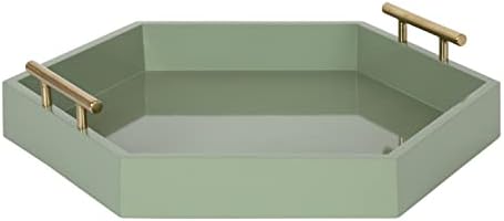 Kate and Laurel Lipton Modern Hexagon Tray; 18 x 18; Sage Green with Gold Handles; Midcentury Decorative Serving Tray for Storage and Display in Living Room Decor Scheme by KateandLaurel