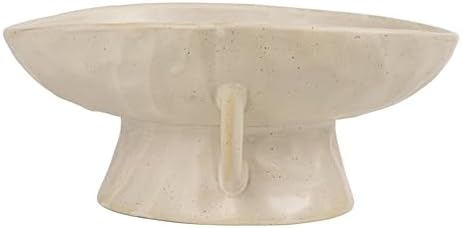 Creative Co-Op Stoneware Footed Pedestal Bowl with Handles, Reactive Glaze, White - Image 3