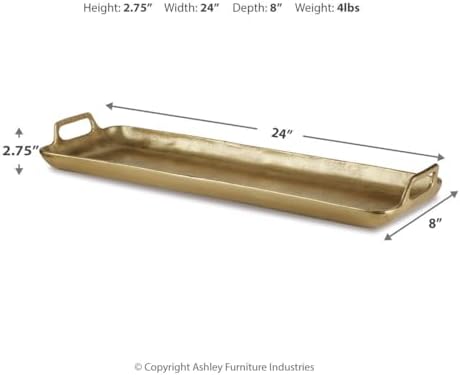Signature Design by Ashley Posy Rectangle Gold Decorative Metal Tray - Image 3