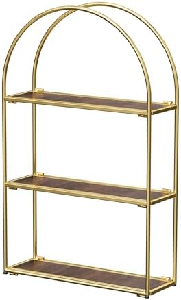 Crofy Gold Arched Frame Wall Shelf, Decorative 3 Tier Bathroom Wall Shelf with Walnut Finish Shelves and Robust Storage Capacity, 6" D x 17.9" W x 28.57" H by CrofyLLC