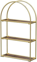 Crofy Gold Arched Frame Wall Shelf, Decorative 3 Tier Bathroom Wall Shelf with Walnut Finish Shelves and Robust Storage Capacity, 6" D x 17.9" W x 28.57" H by CrofyLLC