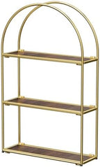Crofy Gold Arched Frame Wall Shelf, Decorative 3 Tier Bathroom Wall Shelf with Walnut Finish Shelves and Robust Storage Capacity, 6" D x 17.9" W x 28.57" H by CrofyLLC