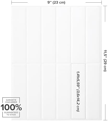 Smart Tiles Peel and Stick backsplash, Stacked Pure White, 11.43"x9" - Image 3