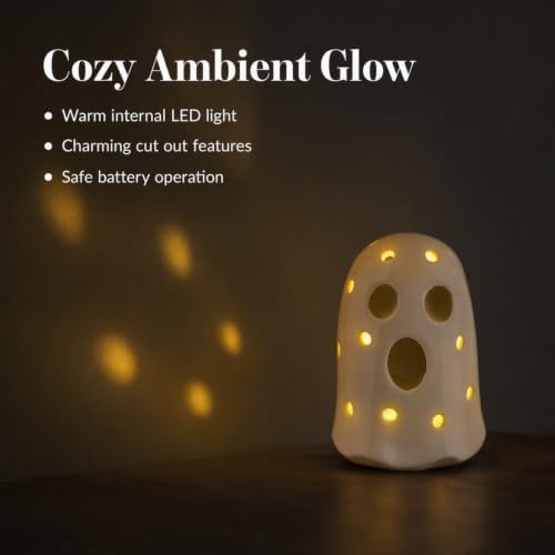 Mud Pie Ceramic Light Up Ghost, Halloween Shelf Sitter Figurine - Image 6
