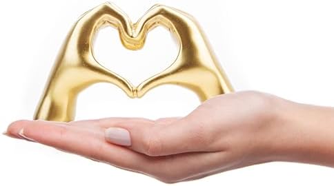 Small Heart Hands Sculpture Decor for Living Room Bedroom Bookshelf Coffe Table and Office Display, Love Finger Statue Modern Aesthetic Home Decor, Unique Gift for Wedding Christmas Birthday (Gold) by Lynagert