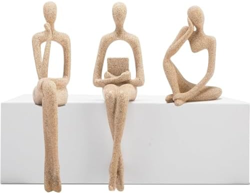 Small Reading Thinker Statues for Book Shelf Office, Sandstone,Set of 3 by Prettidecor