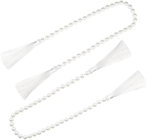 34 Inch Pearl Glass Bead Garland with Tassels-White, 2 Pack by fenghuangwu