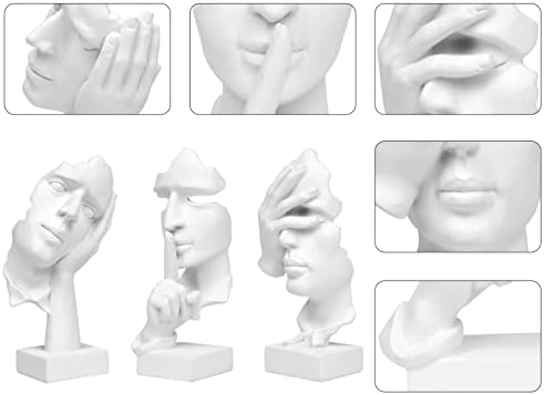 prosfalt 3 Pcs Thinker Statue, Silence is Gold Abstract Art Figurine, No Hear No See No Speak Modern Home Resin Sculptures Decorative Objects Decor for Home Office Bookshelf Desktop(White), A-41 - Image 6