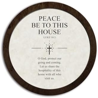 CFFJLHN Christian Bible Verse Wall Art Decor, Peace Be to This House Religious Scripture Round Hanging Wall Decor for Home Bedroom Living Room Church Prayer Room, 10x10 Inch by Unknown