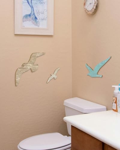 Putuo Decor 3pcs Wood Seagull Wall Decor Wooden Beach Wall Decor Coastal Theme Wall Art Seagull Wall Sculpture Sea Birds Lake House Ocean Decor Vintage Ornaments For Home Bathroom - Image 6