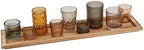 Creative Co-Op 9‑Piece Round Glass Votive Holders on Solid Paulownia Wood Tray, Brown Rustic Finish by Unknown