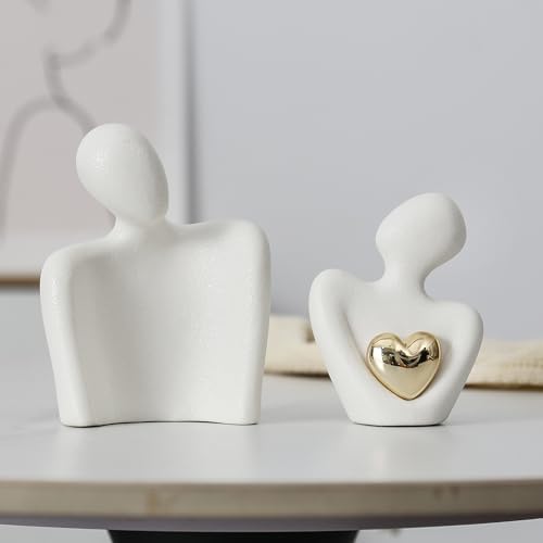 Hugging Couple Statue Ceramic Lover Figurine Home Decor is a Romantic Gift for Her on Wedding Anniversary and Valentines, TV Stand Decoration Knick Knacks for Shelves (M) - Image 3