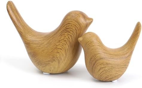 Notakia Wood Look Ceramic Bird Figurines Set of 2 Small Bird Statues by Notakia