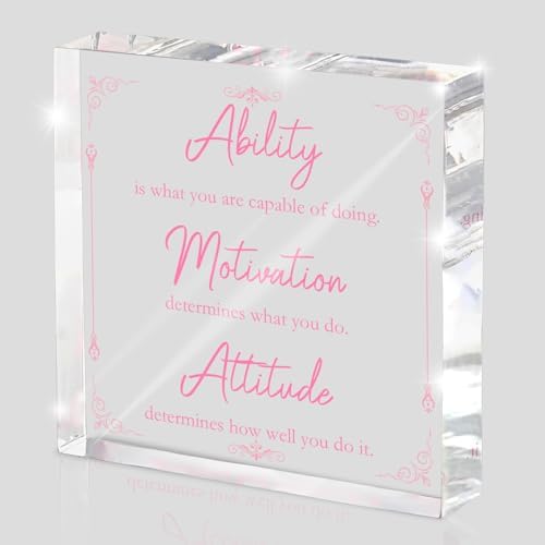 Pink Motivational Acrylic Desktop Sign, 4x4 Inch, Motivational Desktop Decor for Office and Home, Decor with Positive Messages, Unique Gift for Women, Girls or Coworkers by MUZRUYOU