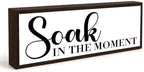 Bathroom Wooden Sign, Soak in the Moment Quote Decor, Bathroom Wall Decor Wooden Sign, Relaxing Bath Room Accent for Shelf Counter or Wall, Minimal Home Decoration, 9.5 x 3.1 Inches by Unknown