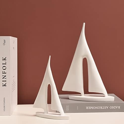 Saysmile Modern Sculptures Home Decor, Sailboat Decor Ornament, Boat Decorations Statue Decor, Art Sculptures and Statues, Sailboat Gifts Home Office Bathroom Shelf Decor (White-2 Pack) - Image 5