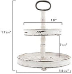 Creative Co-Op Distressed Cream Wood 2-Tier Tray with Metal Handle - Image 2