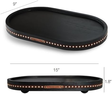 Oval Wooden Decorative Tray Coffee Table Tray Home Decor 15" Black - Image 6