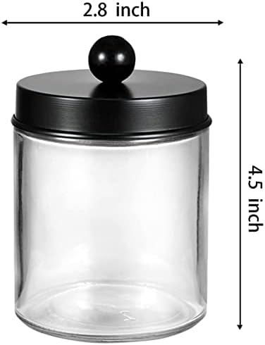 Amolliar Glass Apothecary Jar Qtip Holder Metal Lids 4pc/Black - Image 6
