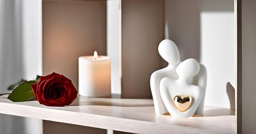 Mini Hugging Couple Statue Ceramic Lover Figurine Home Decor is a Romantic Gift for Her on Wedding Anniversary and Valentines, TV Stand Decoration Knick Knacks for Shelves (White) - Image 4